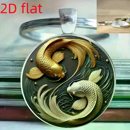 Modischer neuer 2D Yin Yang Koi runder Glas-Schlüsselanhänger, Glücksanhänger, modische Tasche und Autoschlüssel-Dekoration, Weihnachtsgeschenk