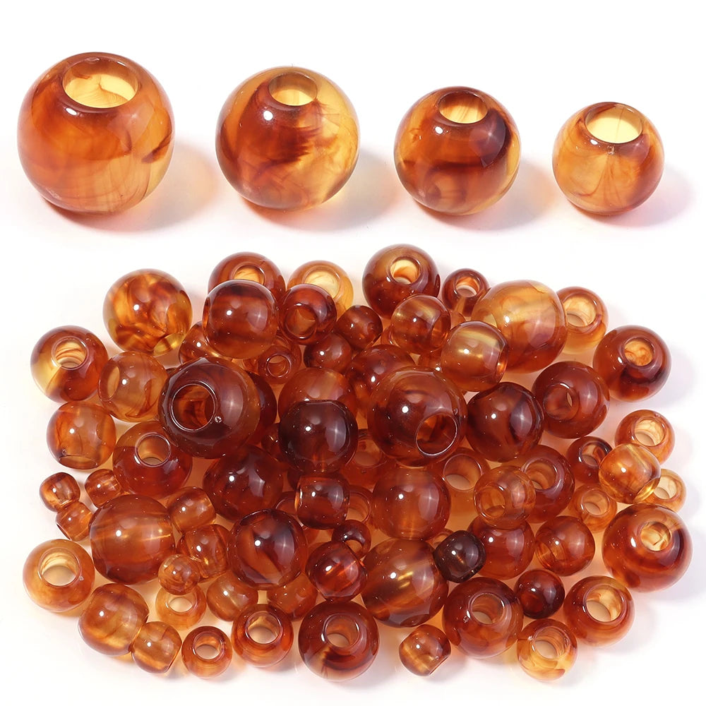 10-200PCS Imitation Bernstein Perlen Runde Acryl Perlen Lose Große Loch Spacer Perlen Für Schmuck Machen DIY Armband halskette