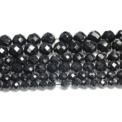 Feiner 100 % Naturstein, facettierter schwarzer Turmalin, runde Edelstein-Abstandsperlen für Schmuckherstellung, DIY-Armband, Halskette, 6/8/10 mm