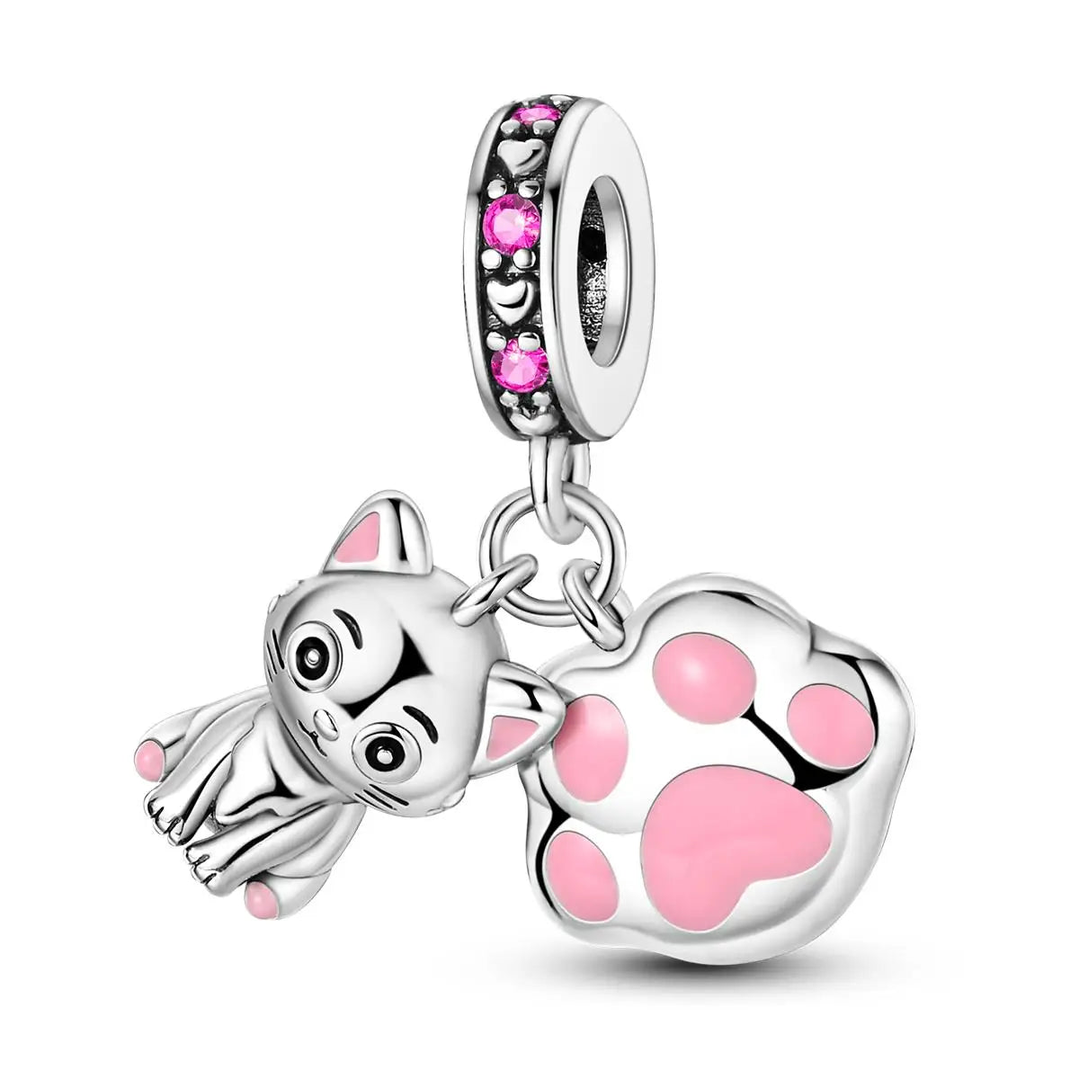 Versilberte Katzenpfote, Zauberwürfel, Blumen-Charms, Anhänger, passend für Original-Armbänder, DIY-Modeschmuck