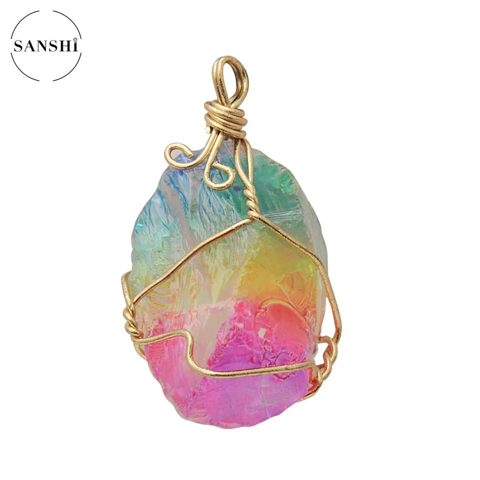 Sanshi Naturstein Anhänger unregelmäßige raue Quarz Kristall Energie Charms für Schmuck machen Ohrringe Halskette Accessoires Geschenk