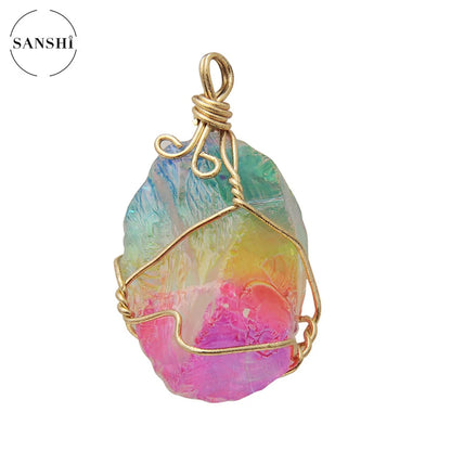 Sanshi Naturstein Anhänger unregelmäßige raue Quarz Kristall Energie Charms für Schmuck machen Ohrringe Halskette Accessoires Geschenk