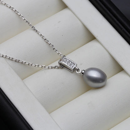 Echter natürlicher schwarzer Süßwasserperlen-Anhänger für Damen, 925er Sterlingsilber, Perlenkette, Mutter, Ehefrau, Geburtstagsgeschenk