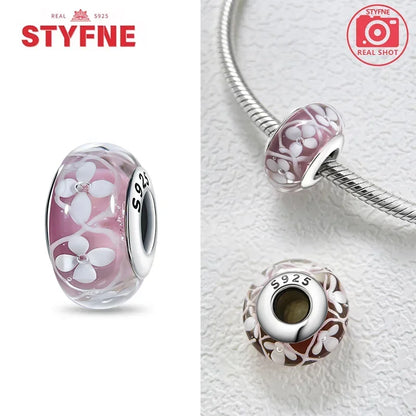 Echtes Sterlingsilber 925, Blumen-Charms, Glas, neue Original-Perle, bunt, Murano, passend für Original-Armbänder, DIY für Frauen, Schmuck, Geschenke