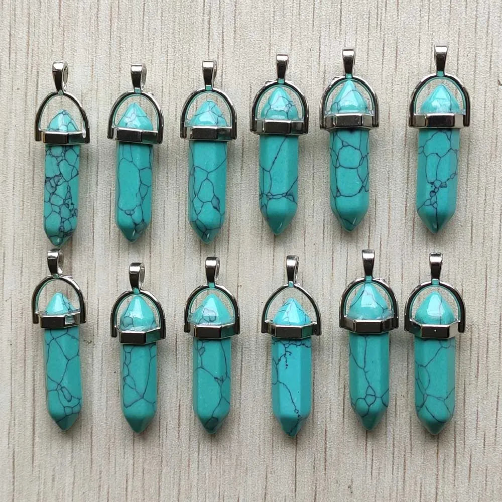 Schneller Versand Naturstein Quarz Aventurin Lapis Kristall sechseckige Säule Anhänger für Schmuck Zubehör 12 Stück Großhandel