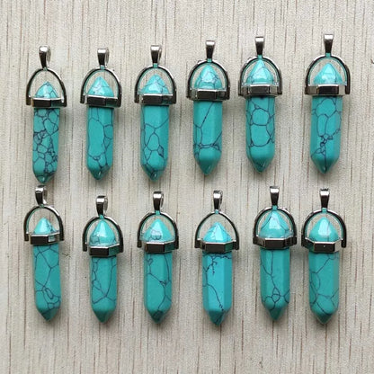 Schneller Versand Naturstein Quarz Aventurin Lapis Kristall sechseckige Säule Anhänger für Schmuck Zubehör 12 Stück Großhandel