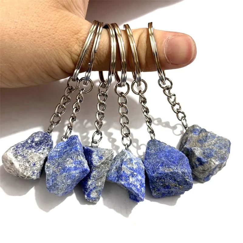 20 stücke Natürliche Raue Rohstein Kristall Quarz Schlüsselbund Frauen Männer Handtasche Hangle Auto Schlüssel Halter Raw Mineral Stein Schlüsselring schmuck