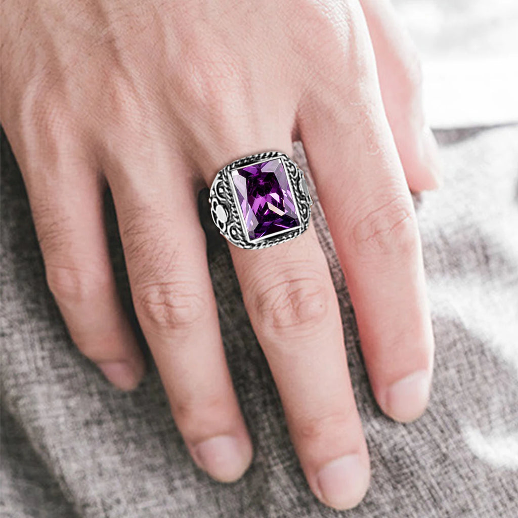 Massive 925er Sterlingsilber dicke Herrenringe Amethyst Vintage Art Deco Revival Vintage männlicher Schmuck Party Geschenk für Ehemann