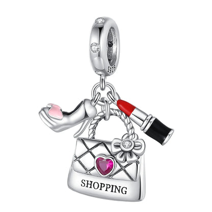 Klassische rote High Heels und goldene Turnschuhe aus 925er-Sterlingsilber, Fußball-Trophäe, baumelnder Charm, passend für Armbänder, Boutique-Schuhserie, Geschenke