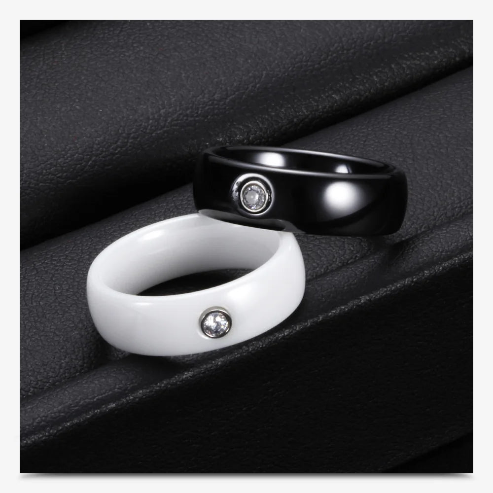 6MM Luxus Zirkon Keramik Ring Für Frauen Finger schmuck Zubehör Schwarz Weiß Farbe UNS Größe 6-9 wasserdicht Anti-fading