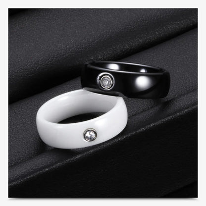6MM Luxus Zirkon Keramik Ring Für Frauen Finger schmuck Zubehör Schwarz Weiß Farbe UNS Größe 6-9 wasserdicht Anti-fading