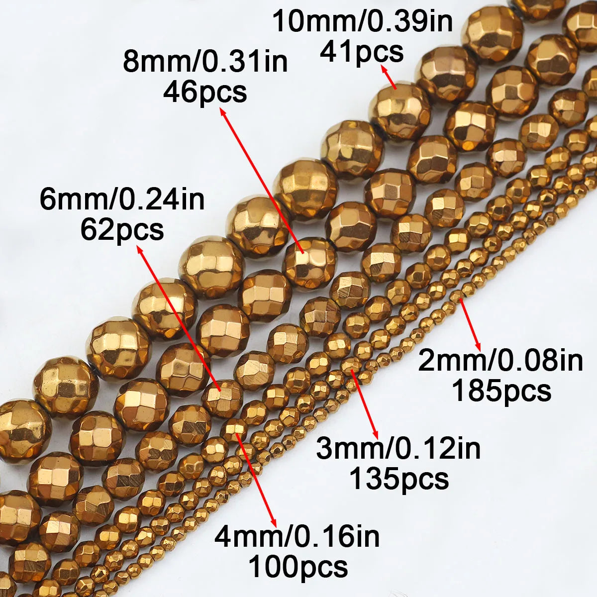 15'' Mehrfarbiger facettierter runder Hämatit-Naturstein 2/3/4/6/8/10 mm lose Perlen für DIY-Schmuckherstellung, Armband, Halskette, Earri