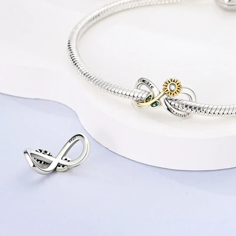 Exquisite Charm-Perlen aus 925er-Sterlingsilber mit Blumenserie, Sonnenblume, Sakura-Chrysanthemen-Anhänger für Damen, Schmuck, modisches Geschenk