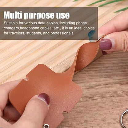 Leder-Kabelclip mit Schlüsselring, Kopfhörerkabelhalter, Schnalle, Kabelaufwicklung, Kabeldraht-Organizer für Telefon, USB-Ladegerät, Datenleitungen