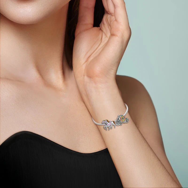 Exquisiter zweifarbiger Fahrrad-Anhänger aus 925er-Sterlingsilber mit drehenden Rädern, passend für Armbänder, schöner Schmuck, Accessoires, Geschenke