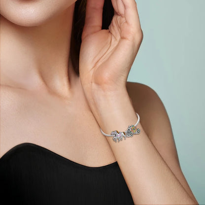 Exquisiter zweifarbiger Fahrrad-Anhänger aus 925er-Sterlingsilber mit drehenden Rädern, passend für Armbänder, schöner Schmuck, Accessoires, Geschenke