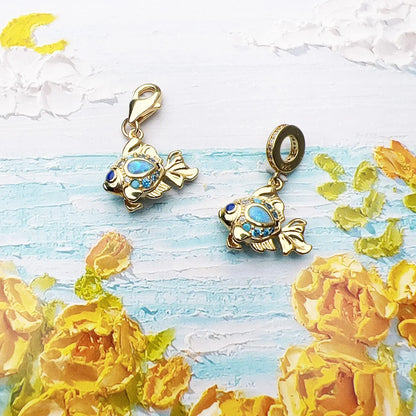 Bunte Fische vergoldet Anhänger Charms DIY Schmuck Sommer süß 100 % 925 Sterling Silber Geschenk