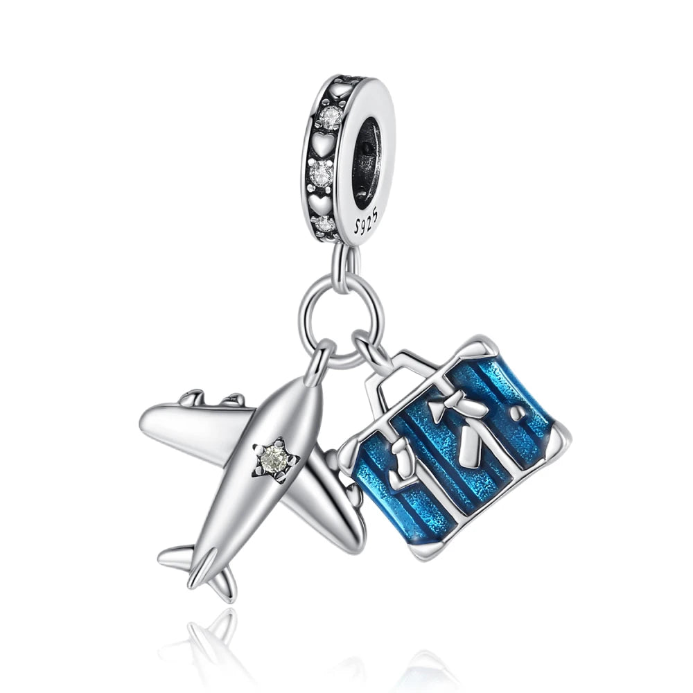 Blaue Serie 925 Sterling Silber Eidechsen-Herz Roboter Kaffee Mit Blumen Charms Passend für DIY Armband Halskette Casual Party Geschenke