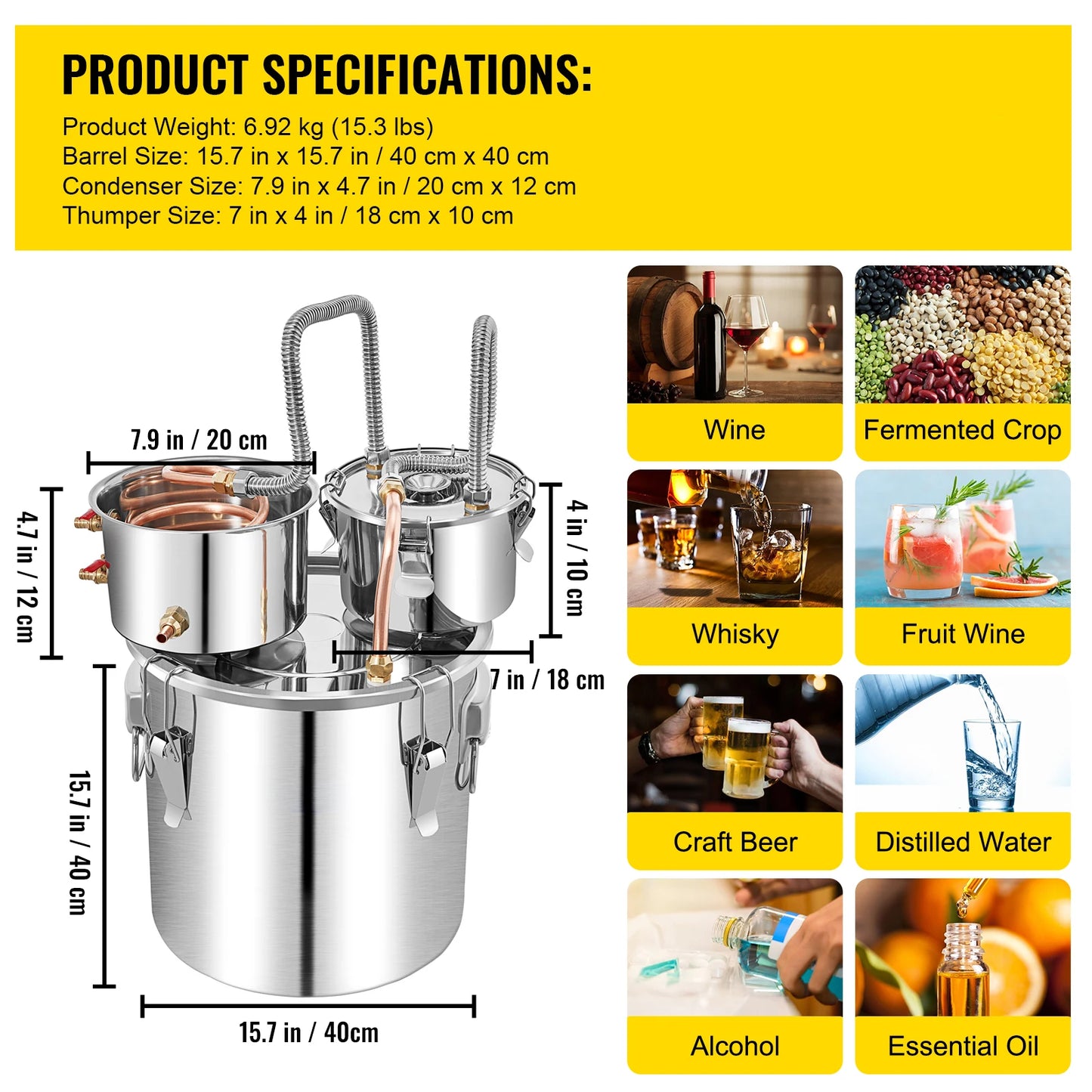 SucceBuy 50L Alkohol Wasser Destilliergerät Flasche Moonshine Ausrüstung Edelstahl Braumaschine für Whisky Wein Bier Spender