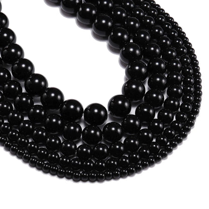 Glatte schwarze Achate Natursteinperlen für Schmuckherstellung runde Onyx lose Perlen 6 8 10 12 mm DIY Armband Halskette 15 Zoll
