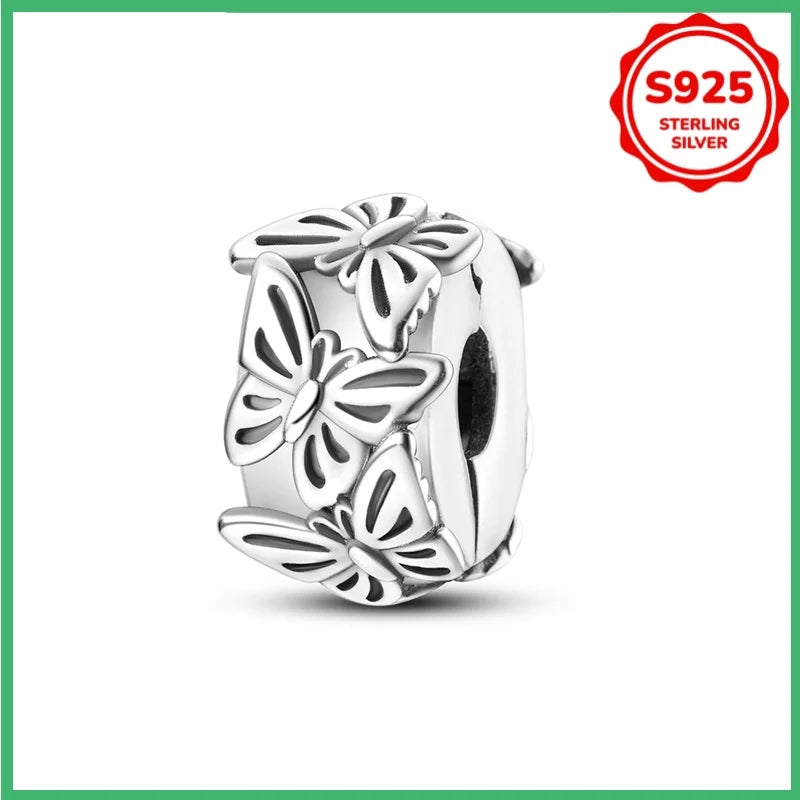 Kleeblatt-Schneeflockenfarbene Sicherheitsschnalle aus 925er Sterlingsilber für modische Damen-Charm-Perlen, geeignet für DIY-Armbänder
