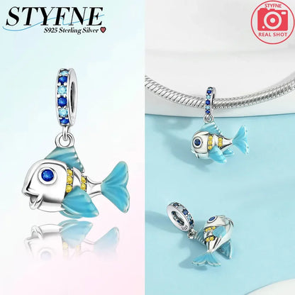 Charm-Anhänger aus 925er-Sterlingsilber, Elefant, Libelle, Tiefseefisch, für Frauen, DIY-Perlen, Original-Armband, edle Schmuckherstellung, Geschenk