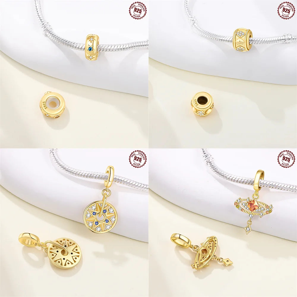 Neues 925er Silber, teilbarer Sonnen- und Mond-Charm, Satr-Herz-Perle, passend für Original-Armbänder für Frauen, edle Schmuckherstellung, Geschenk