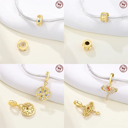 Neues 925er Silber, teilbarer Sonnen- und Mond-Charm, Satr-Herz-Perle, passend für Original-Armbänder für Frauen, edle Schmuckherstellung, Geschenk