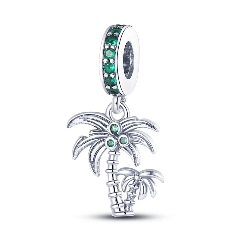Neu im 925er-Sterlingsilber, Sommer-Kokosnussbäume, Charms, Perlen-Anhänger, Schmuck, passend für Original-925-Armbänder für Frauen, DIY-Geschenk