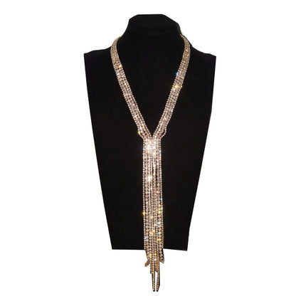 Glänzende voller Strass lange Kette Halsband Aussage Halskette für Frauen Modeschmuck atemberaubende Halskette Zubehör