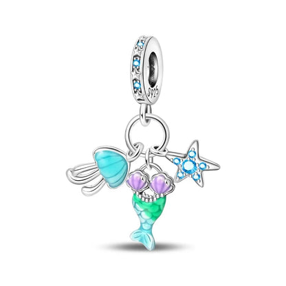 Ocean Series 925er Sterlingsilber, Wal, Schildkröte, kleiner Fisch, Qualle, Delfin, blauer Charm, passend für DIY-Armband, Halskette, Party-Schmuck