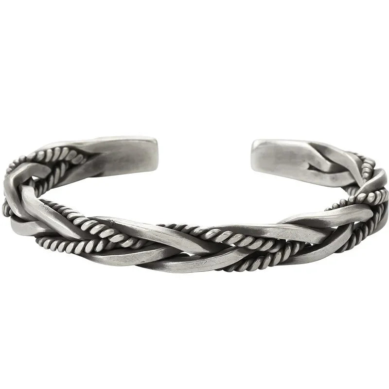 925 Sterling Silber Twisted Woven Armband Mann Frauen Neutral Retro Original Handgemachte Öffnung Armreif Mode Party Schmuck Geschenke