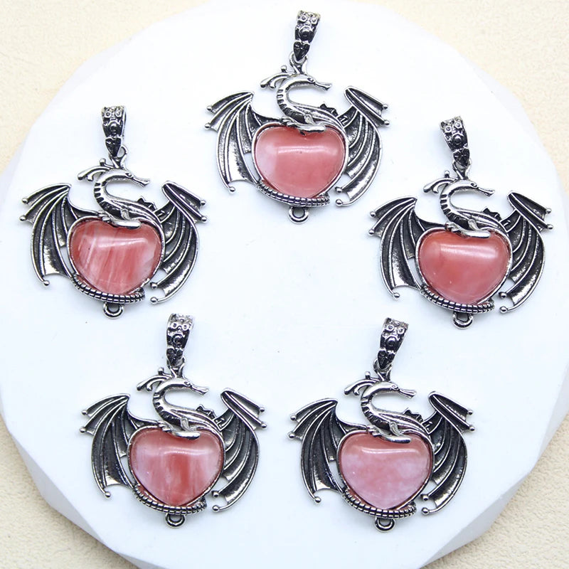 10 Stück bunte Drachen Naturstein Amethyst Quarz Kristall Herz Perle Anhänger für DIY Schmuck Halskette Anhänger Frauen Geschenke