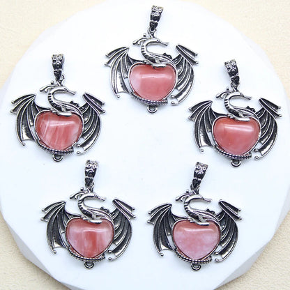 10 Stück bunte Drachen Naturstein Amethyst Quarz Kristall Herz Perle Anhänger für DIY Schmuck Halskette Anhänger Frauen Geschenke