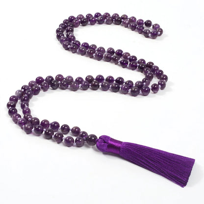 8mm Natürliche Amethyst-Perlen Geknotete 108 Japa Mala Gebetskette Meditations-Gebets-Yoga-Schmuck für Männer und Frauen