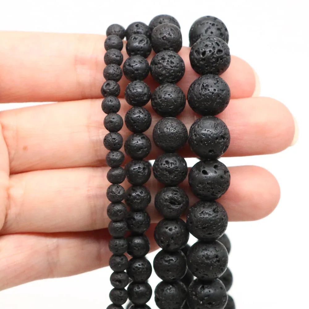 Naturstein, vulkanische Lave, runde Perlen, 4, 6, 8, 10 mm, lose Edelsteinperlen für Schmuckherstellung, DIY-Charms, Armband, Halskette, Ohrringe