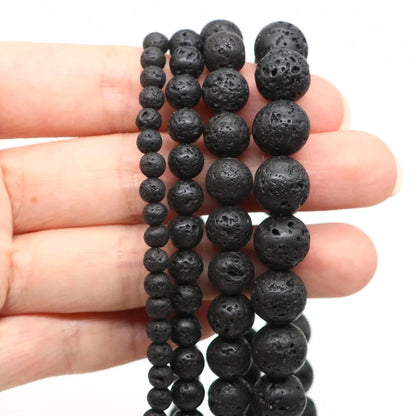 Naturstein, vulkanische Lave, runde Perlen, 4, 6, 8, 10 mm, lose Edelsteinperlen für Schmuckherstellung, DIY-Charms, Armband, Halskette, Ohrringe