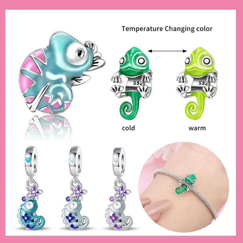 Charms aus 925er-Sterlingsilber, Chamäleon, leuchtende Glühwürmchen-Schmetterlings-Charms, Perlen, passend für 925 Original-Armbänder, feine DIY-Schmuckherstellung