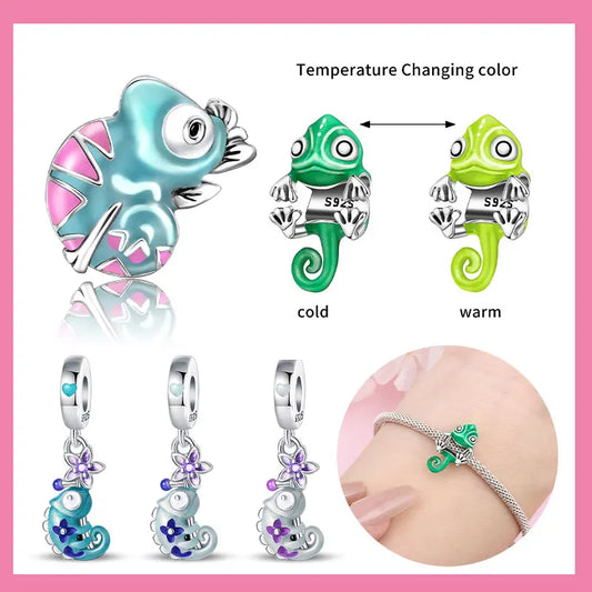 Charms aus 925er-Sterlingsilber, Chamäleon, leuchtende Glühwürmchen-Schmetterlings-Charms, Perlen, passend für 925 Original-Armbänder, feine DIY-Schmuckherstellung