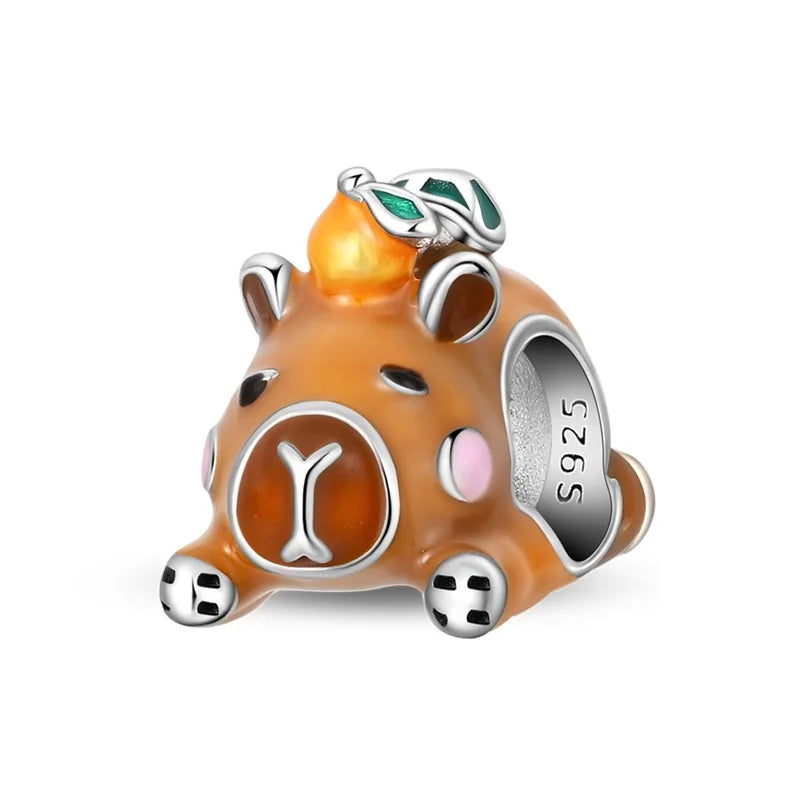 Kürbishaus-Perlen und Kuchen-Donut-Herzform aus 925er-Sterlingsilber, dreifach baumelnder Charm, passend für Armbänder, goldene orangefarbene Anhänger-Geschenke
