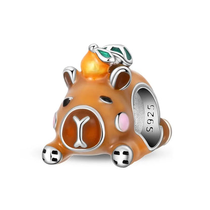 Kürbishaus-Perlen und Kuchen-Donut-Herzform aus 925er-Sterlingsilber, dreifach baumelnder Charm, passend für Armbänder, goldene orangefarbene Anhänger-Geschenke