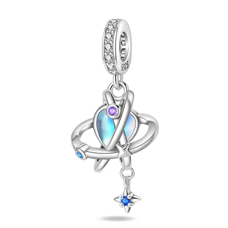 Romantische Schleifenperlen aus 925er-Sterlingsilber und herzförmiger, unendlicher baumelnder Charm, passend für Armbänder, schöne Schmuck-Accessoires, Geschenke