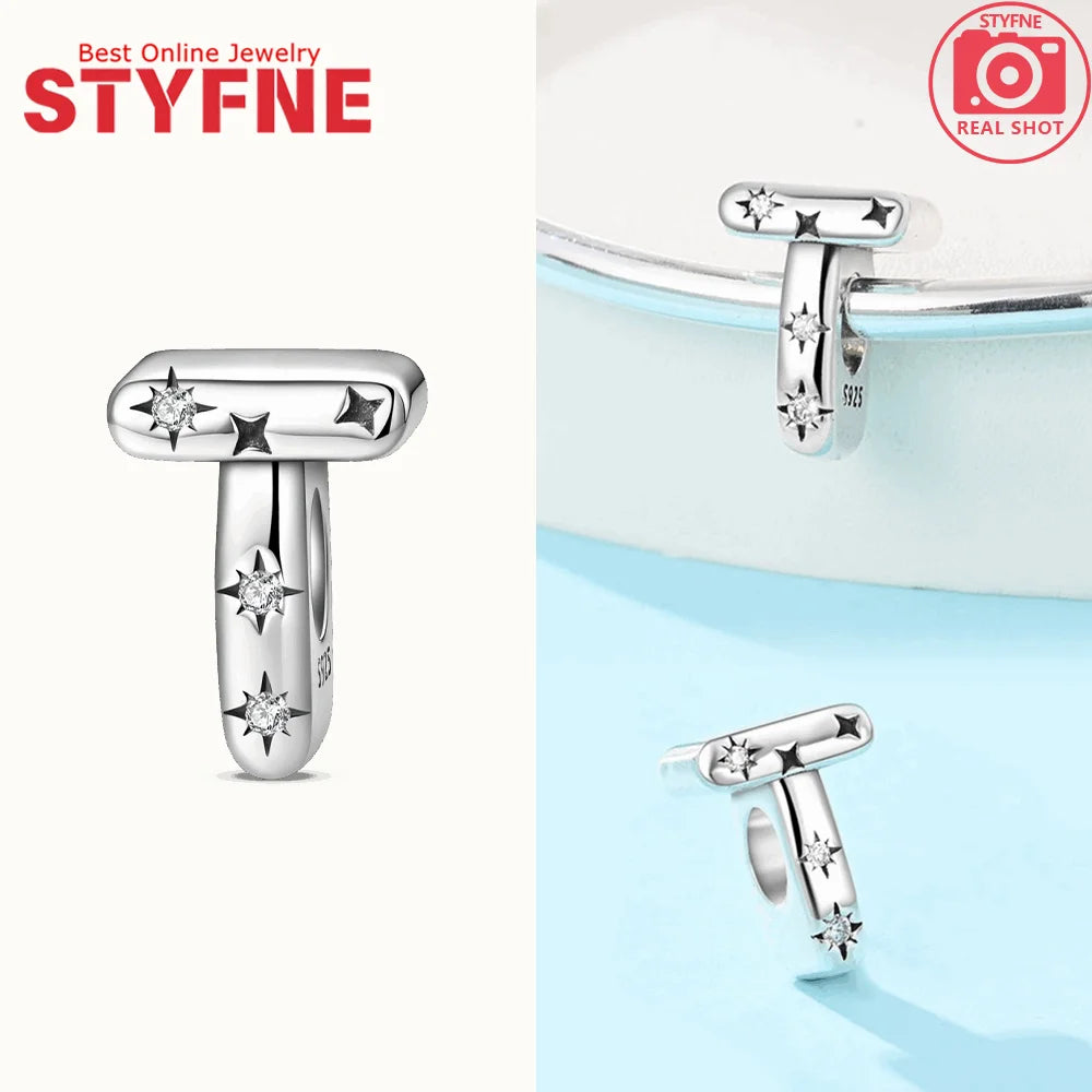 Charms aus 925er Silber, Buchstaben-Serie, Sternenlicht-Buchstaben, glänzende Zirkon-Perlen, passend für Armbänder, Zubehör, Schmuckherstellung, edler Schmuck, Geschenk