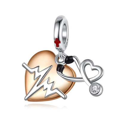 Klassische Krankenwagenperlen und Pillen-Stethoskop-Medizinbox aus 925er-Sterlingsilber, baumelnder Charm, passend für Armbänder, Krankenschwester-Tag-Anhänger, Geschenke