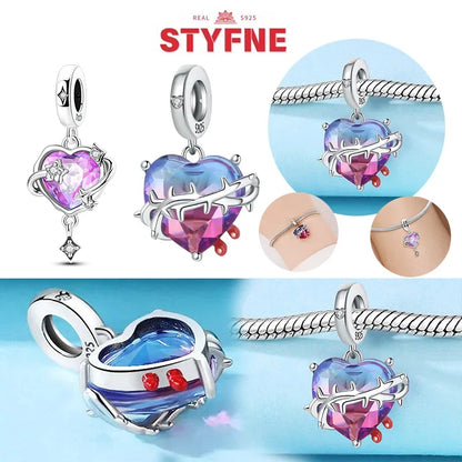 Herzförmige Charms-Perlen aus 925er-Farbverlauf, passend für Original-Armbänder, DIY, edler Schmuck, Geschenkzubehör für Frauen