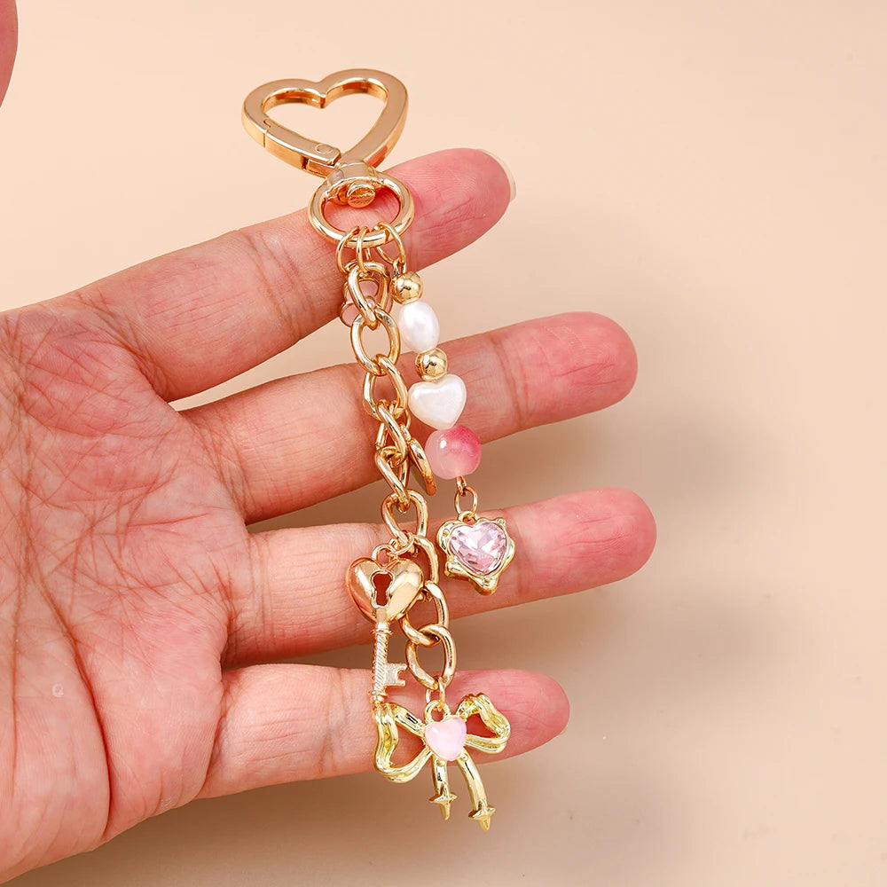 Aihua süße Y2K Metall Perle Liebe Herz Schleife Schlüsselanhänger für Frauen Mädchen Handtasche Anhänger DIY Schlüsselanhänger handgemachte Schmuck Geschenke