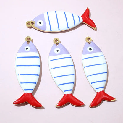 10 Stück 40x14mm Edelstahl Emaille Streifen Fisch Charms Anhänger DIY Schmuck Making Zubehör Erkenntnisse für Halsketten Ohrringe