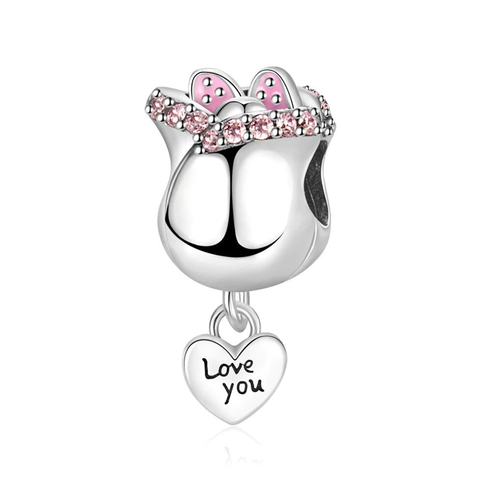 Charm-Anhänger aus 925er-Sterlingsilber mit Oktopusperlen und Stammbaum und Herz, passend für Schlangenarmband, Boutique-Halskette, rosa Anhänger, Geschenk