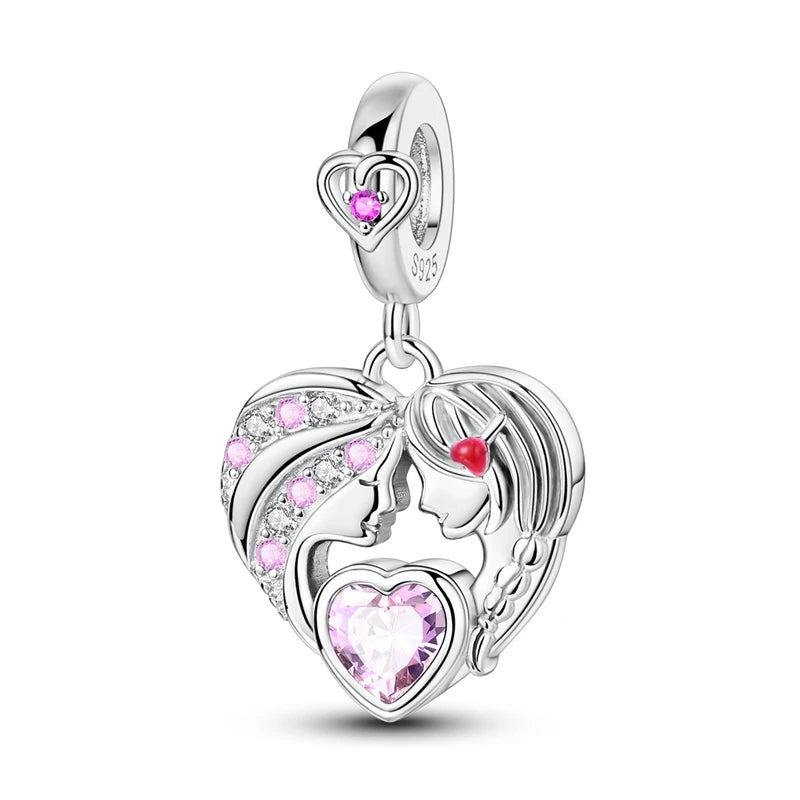 925 Sterling Silber Original Charms Perle CZ Zirkon Liebe Mama Rosa Herz Anhänger Passend für Armband DIY Damen Schmuck Geschenk für Freundin