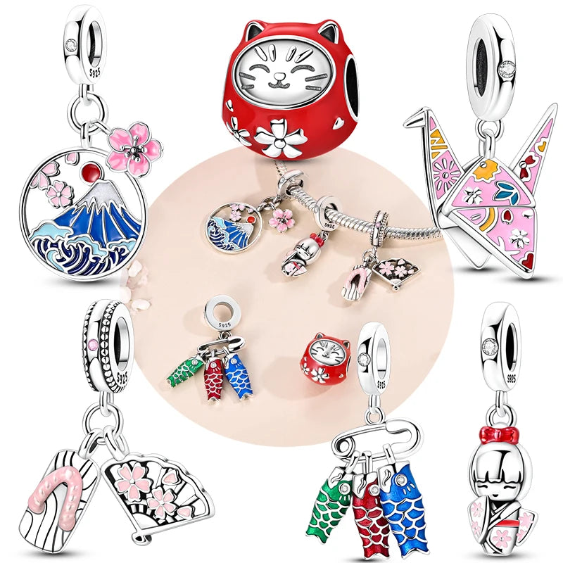 Original 925 Sterling Silber Charms Bead Japan Culture Series Sakura Anhänger passend für Original-Armband für Frauen DIY Schmuck Geschenk
